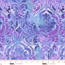 Wide quilt back fabric with a damask print in purples and blues.