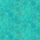 Wide quilt backing fabric with a multicolored, tiny circle pattern with turquoise, aqua, blue, green, and yellow hues.