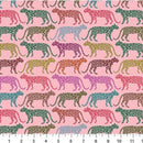 Pattern of colorful cheetahs on a pink background