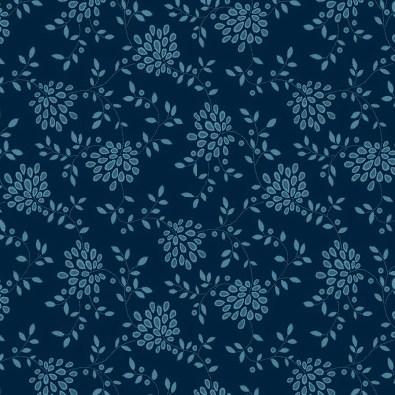108" Tranquil Flannel 3 Contemporary Floral Wide Quilt Back Navy