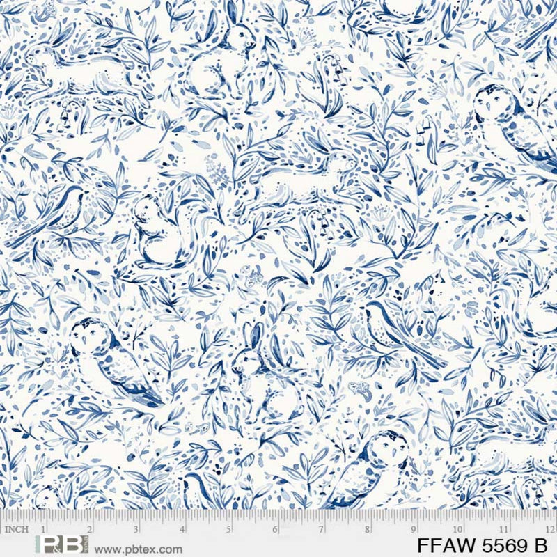 Sample Swatch of 108" Forest Fauna Wide Quilt Back Blue