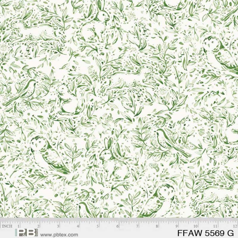 Sample Swatch of 108" Forest Fauna Wide Quilt Back Green