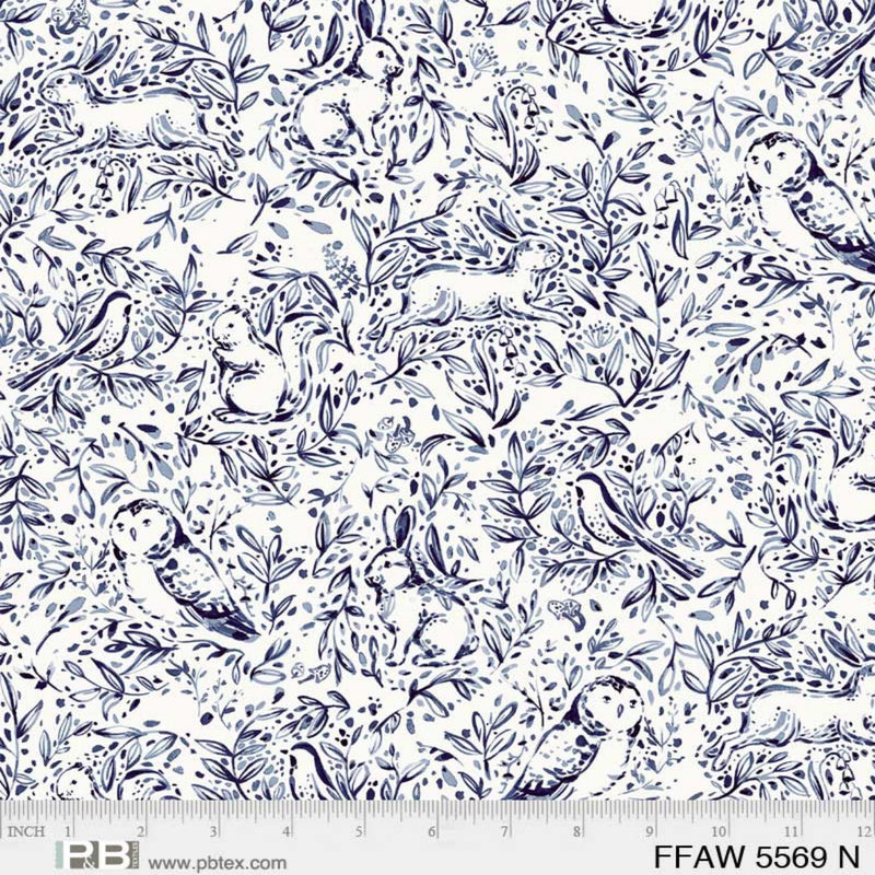 Sample Swatch of 108" Forest Fauna Wide Quilt Back Navy