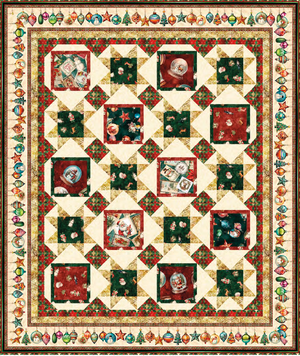 Wonderful Christmastime Ornamental Christmas Quilt Kit Including Wide Back