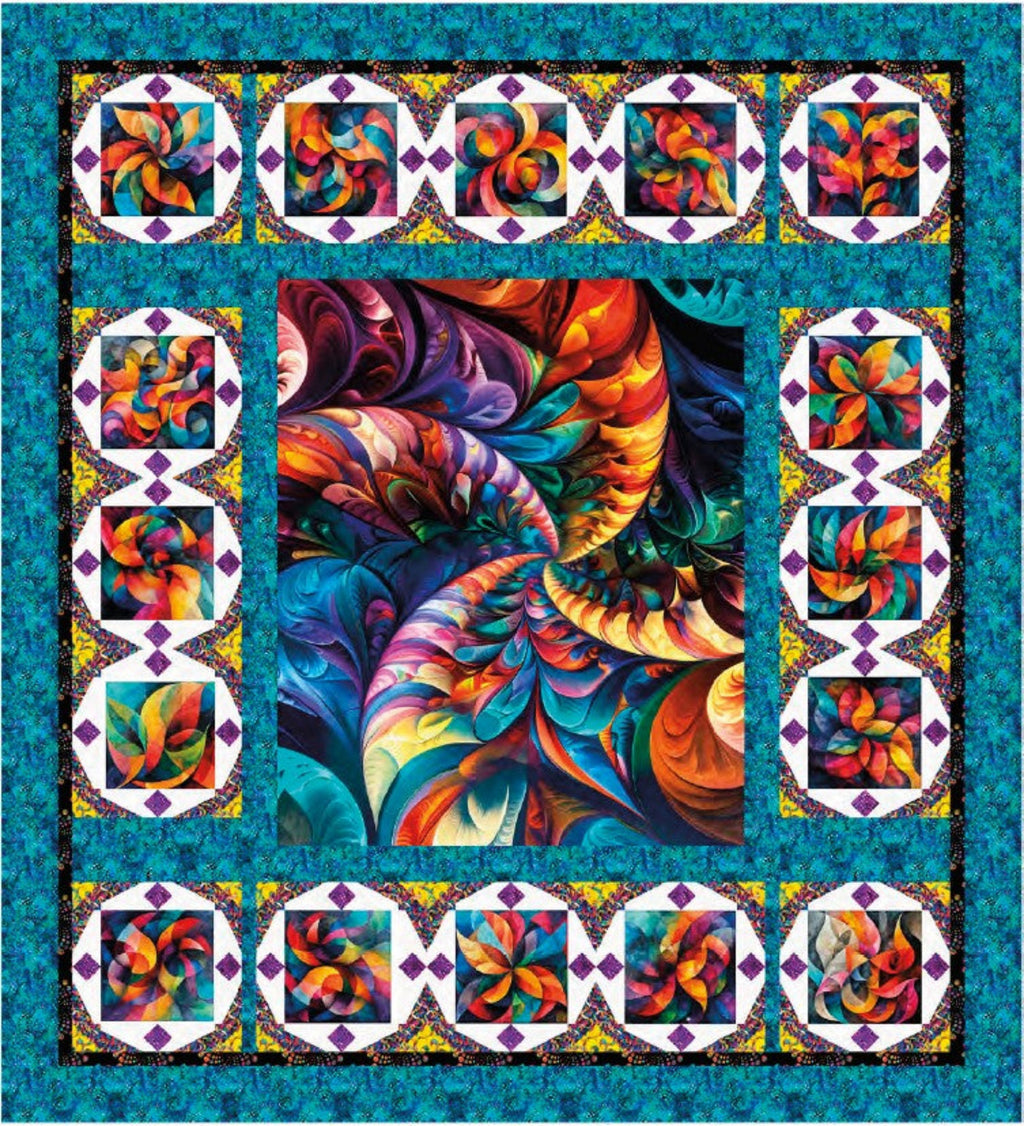 Bedazzled Vibrant Vortex Quilt Kit Including Wide Back