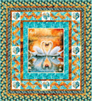 Quilt kit including wide back that features a swan panel in the center with pieced heart and chevron blocks and 3 borders surrounding it.