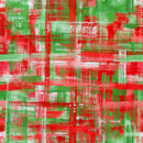 Wide quilt backing fabric with an abstract plaid pattern made of horizontal and vertical red, green, and white brushstroke lines.