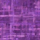 Wide quilt backing fabric with an abstract plaid pattern with various shades of purple and lavender brushstroke lines.
