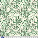 Wide quilt backing fabric with a green poinsettia flower pattern on a cream background.