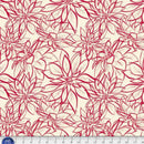 Wide quilt backing fabric with a red poinsettia flower pattern on a cream background with.