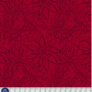 Wide quilt backing fabric with a dark red poinsettia flower pattern on a red background.