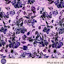 Purple floral patterned wide quilt backing fabric with a ruler at the bottom to show scale.