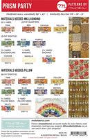 Moda Fabrics Prism Party pattern material list with fabric swatches and measurements.