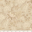 Reproduction style floral patterned wide quilt backing fabric with beige and brown tones on a beige background.