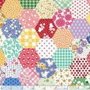 Various multicolored 30's reproduction prints in a hexagon print.