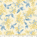 Pattern of blue and yellow flowers on a cream background.