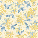 Pattern of blue and yellow flowers on a cream background.