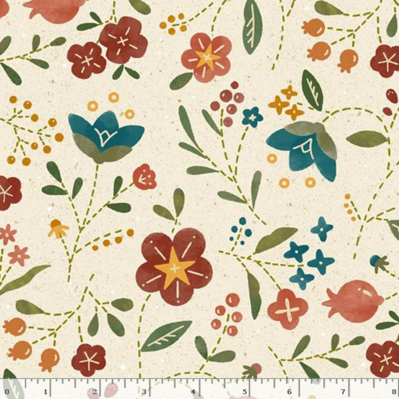 108" Woolly Whims Floral Wide Quilt Back Cream