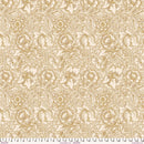 Floral patterned fabric in a light brown outline on a cream background with a ruler at the bottom for scale.