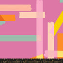 Wide quilt backing fabric with a scattered multi colored washi tape print on a plum colored background.