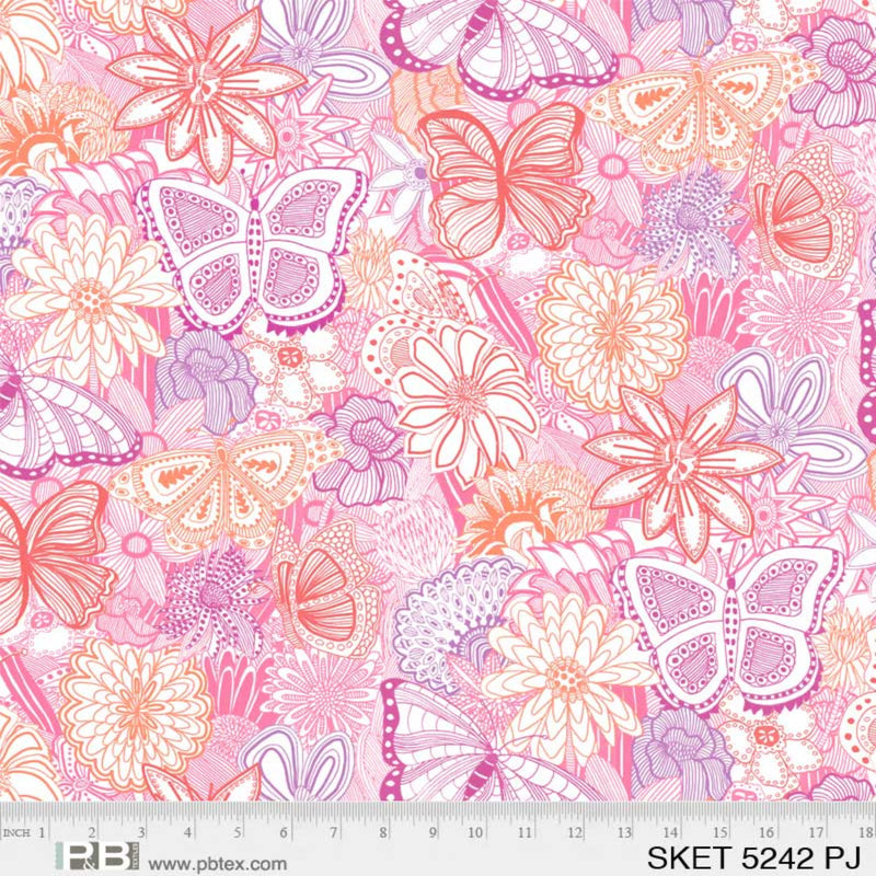 108" Sketchbook Wide Quilt Back Pink/Coral