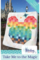 Quilt with colorful mouse head design in front of a castle, featuring Sterling Quilt Co branding.