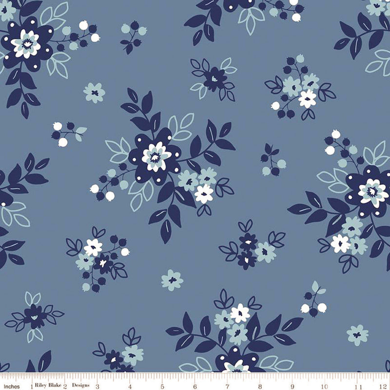 107"/108" Simply Country Floral Wide Quilt Back Denim