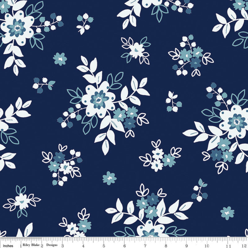 107"/108" Simply Country Floral Wide Quilt Back Navy