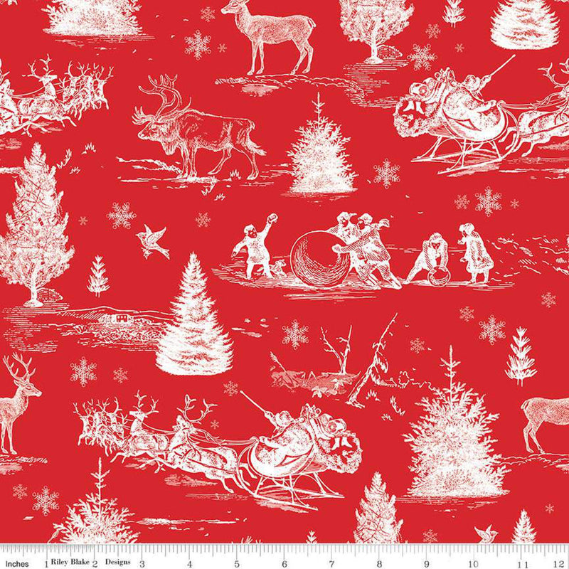107"/108" Peace on Earth Christmas Scene Wide Quilt Back Red