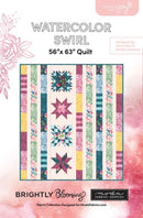Pattern cover for the Watercolor Swirl quilt design by Create Joy Project, showing a colorful striped quilt with star motifs on a pink watercolor background.