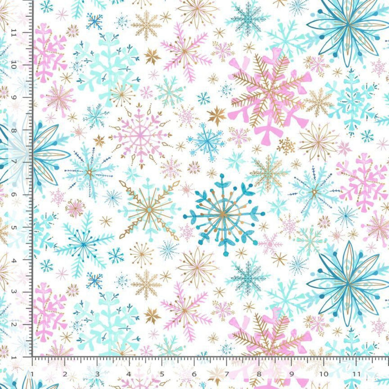 108" Large Snowflakes Wide Quilt Back White