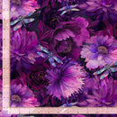 Purple floral wide quilt backing fabric with dragonflies.