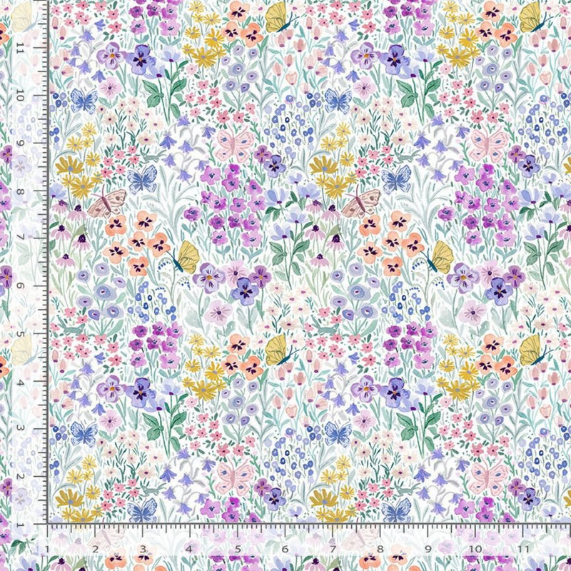 Sample Swatch of 108" Butterfly Field Wide Quilt Back White