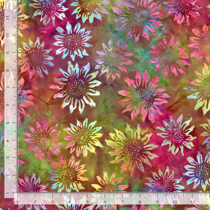 106" Tie Dye Sunflowers Extra Wide Tonga Batik Quilt Back Sunset