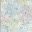 Wide batik fabric with a floral pattern in pastel colors on a white background.