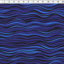 Wide quilt backing fabric with horizontal wavy stripes in shades of blue, navy, and purple, separated by dotted lines, with a white ruler at the top showing measurements.