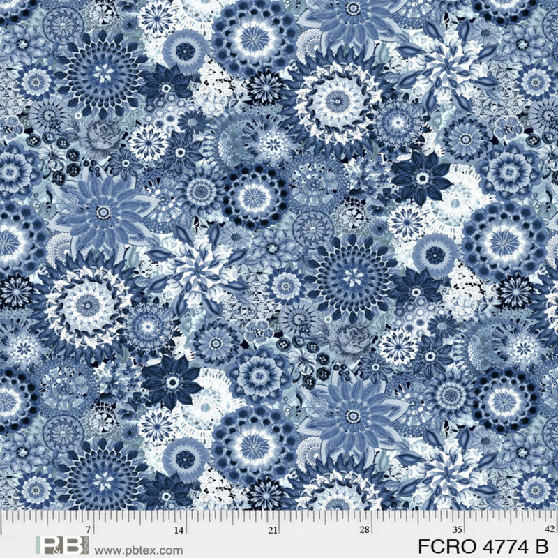 108" Floral Crochet Wide Quilt Back Blue