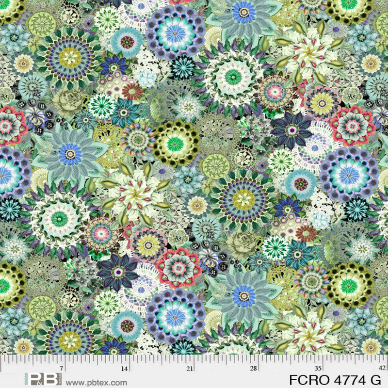 108" Floral Crochet Wide Quilt Back Green