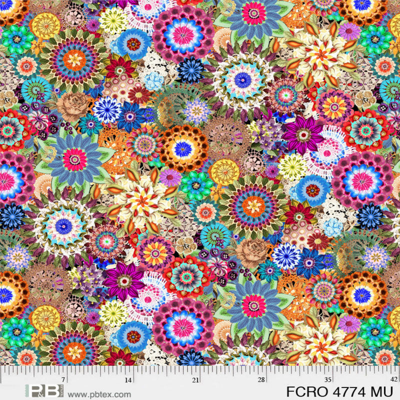 108" Floral Crochet Wide Quilt Back Multi