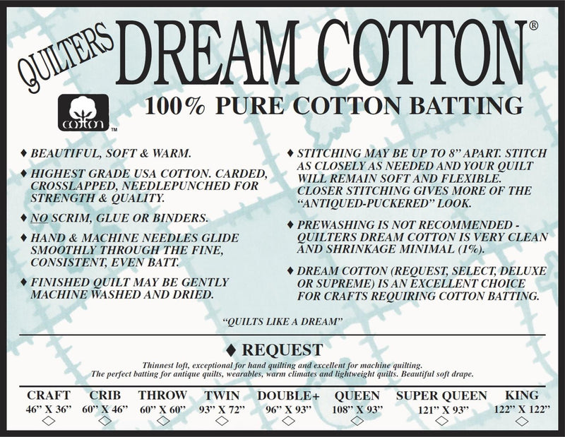 Quilters Dream Cotton Batting Request Loft - White