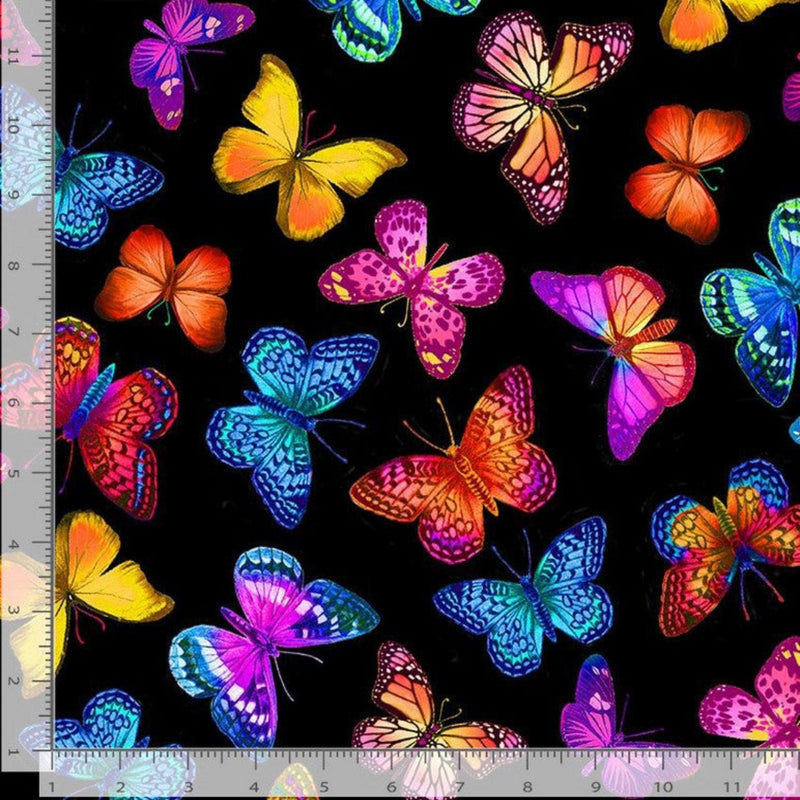 108" Bright Butterflies Flying Extra Wide Quilt Back Black